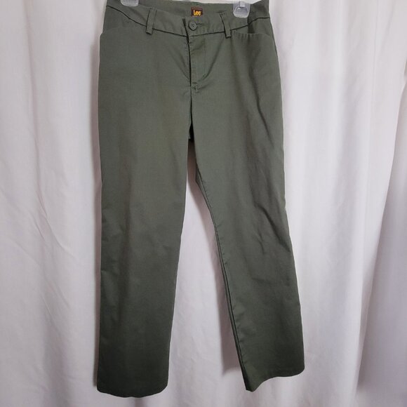 Lee Pants Dark Green Wrinkle Free sz 8 Short Women's Casual Business classic EUC - Picture 2 of 10